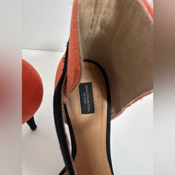 Zara Colorblock Ankle Strap Heeled Shoe with orange suede size 39 8.5 - Picture 4 of 8